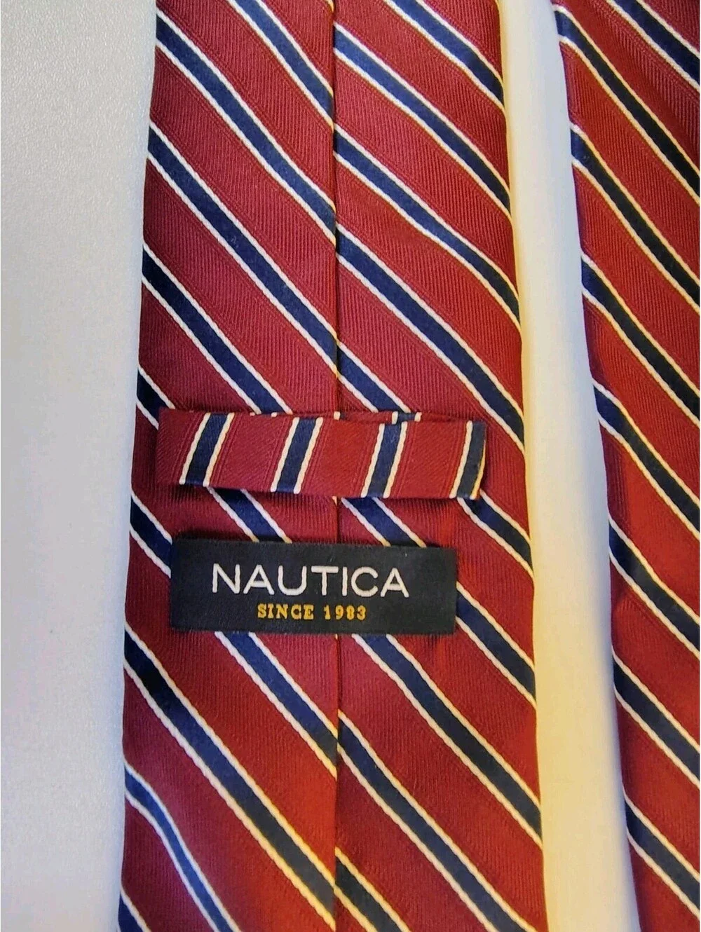 Nautica Mens Silk Tie Red Blue Repp Striped Classic Prep Regimental Casual
